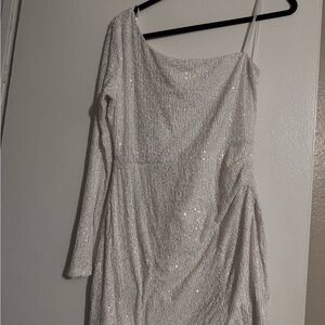 Francesca's Collections Silver Ruched One-Shoulder Bodycon Dress